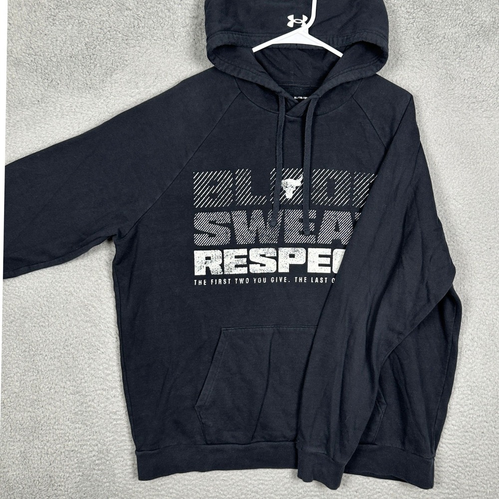 Under Armour Project Rock Hoodie Mens XL Black Blood Sweat Respect Sweatshirt